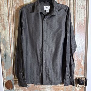 Gray & Black Armani Exchange Logo Dress Shirt Men’s Large 100% Cotton